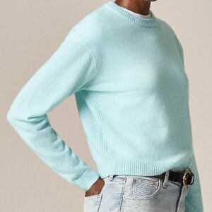 NWT J. Crew Perfect Cashmere Crewneck Sweater in Heather Aqua – Size Small